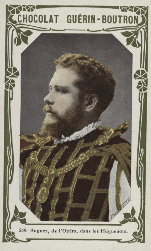 Auguez, från Operan, i Les Huguenots (färgad bild) av French School