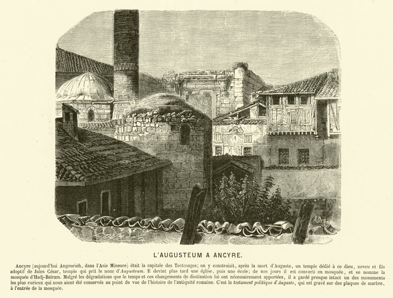 Augusteum, Augustus och Roms tempel, Ankara, Turkiet (gravyr) av French School