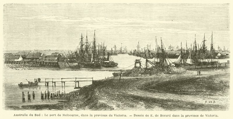 Södra Australien, hamnen i Melbourne, provinsen Victoria (gravyr) av French School