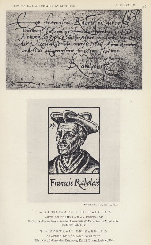 Autograf av Rabelais, Porträtt av Rabelais (litho) av French School