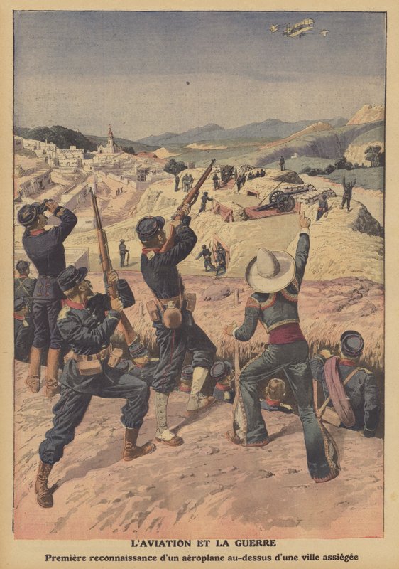 Flyg i krig (färg litho) av French School