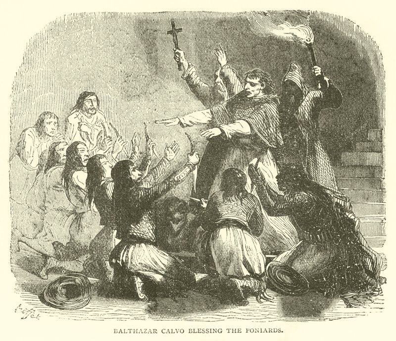 Balthazar calvo välsignar poniarderna (gravyr) av French School