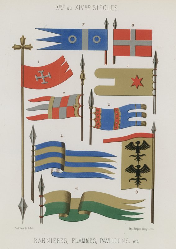 Banderoller, streamers, flaggor från 900- till 1300-talen av French School