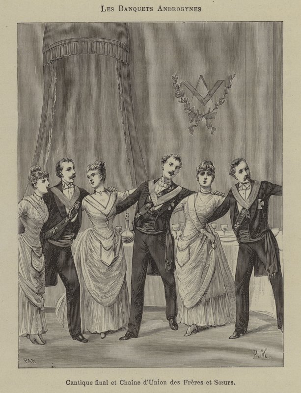 Bankett i en loge med blandat kön (gravyr) av French School