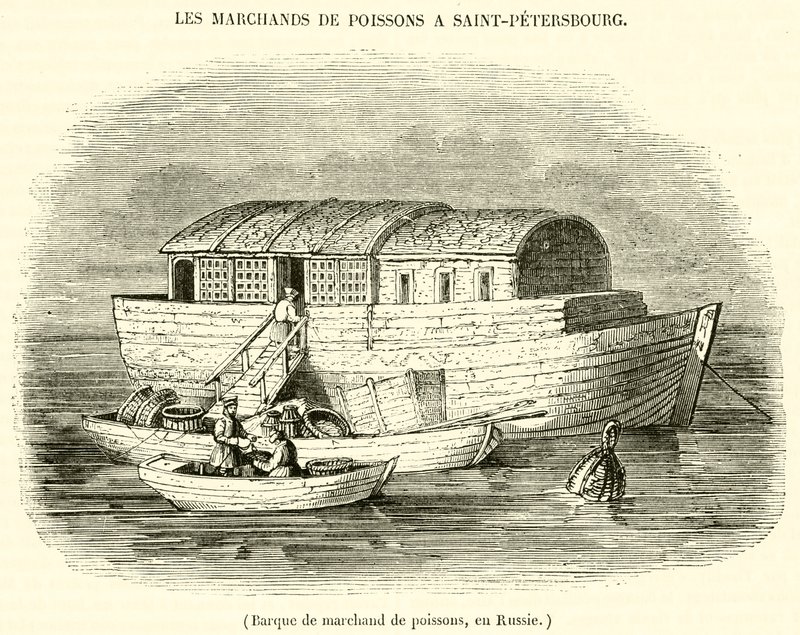Fiskhandlares båt, i Ryssland (gravyr) av French School