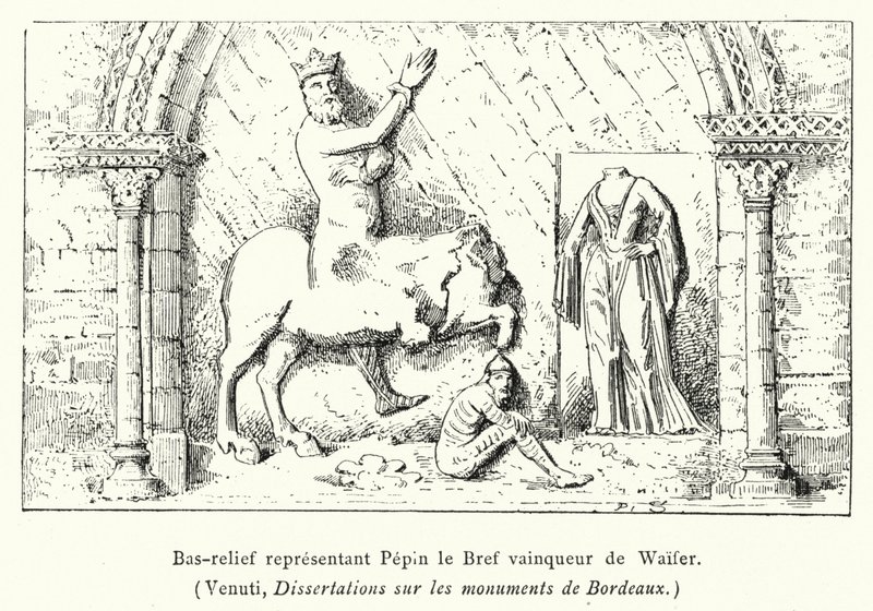 Basrelief som föreställer Pepin den korta erövraren av Waifer (gravyr) av French School