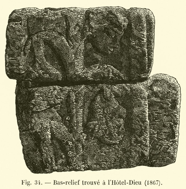 Basrelief hittad på Hotel-Dieu, 1867 av French School