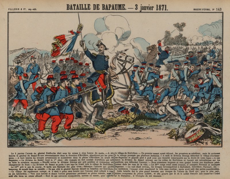 Slaget vid Bapaume, fransk-preussiska kriget, 3 januari 1871 (färgad gravyr) av French School