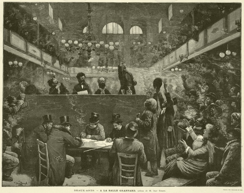 Beaux-Arts, At the Salle Graffard, målning av M Jean Beraud (gravyr) av French School
