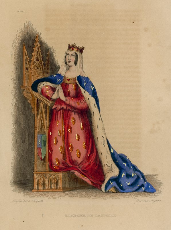 Blanche de Castille (färgad gravyr) av French School