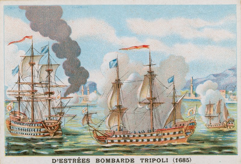 Bombardement av Tripoli av Jean II dEstrees, Frankrikes amiral, 1685 av French School