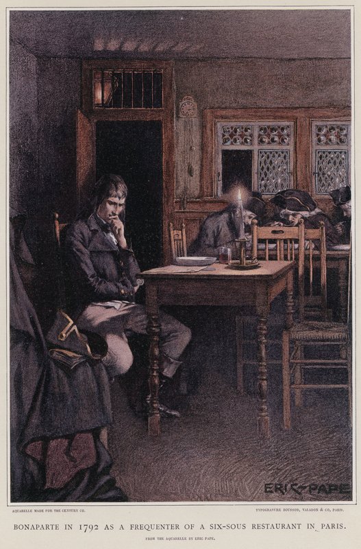 Bonaparte 1792 som en frekventare av en sex-sous restaurang i Paris av French School