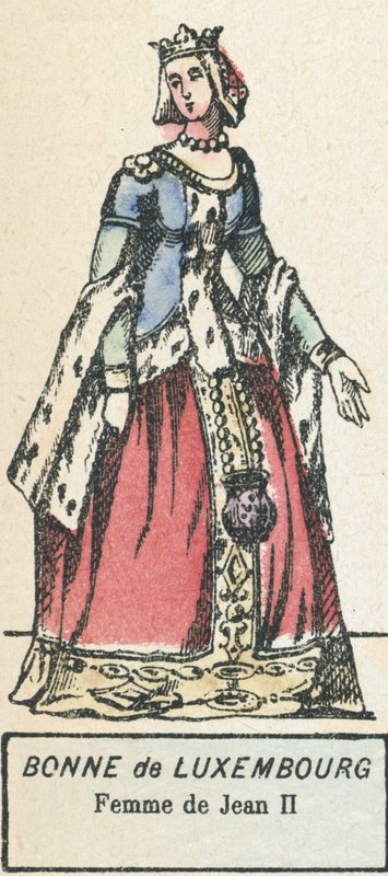 Bonne de Luxembourg, Femme de Jean II (färgad gravyr) av French School