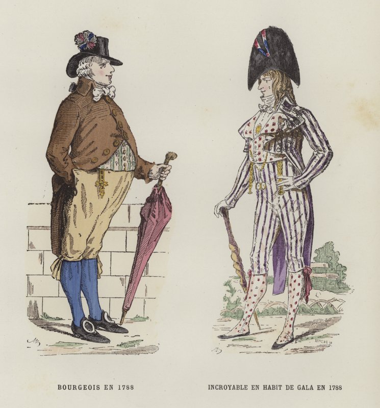 Bourgeois och en dandy i festivaldräkt, 1788 av French School