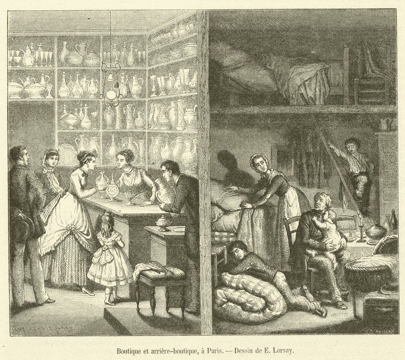 Butik och backbutik, i Paris (gravyr) av French School
