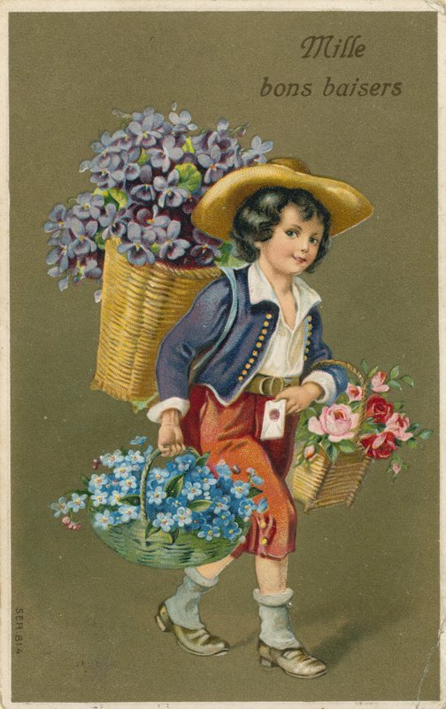 Pojke som bär blommor av French School
