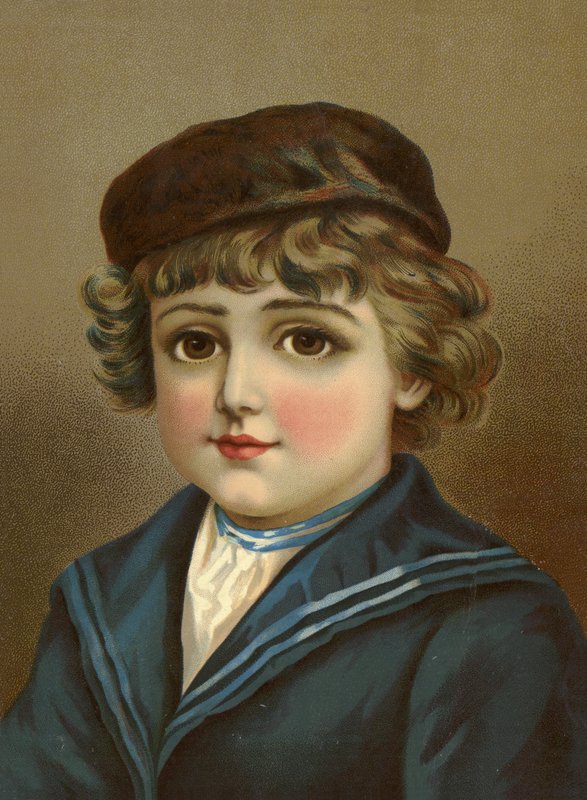 Pojke, med stora bruna ögon, i sjömanskostym av French School