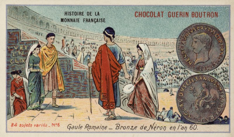Bronsmynt av Nero, Romerska Gallien, 60 (chromolitho) av French School