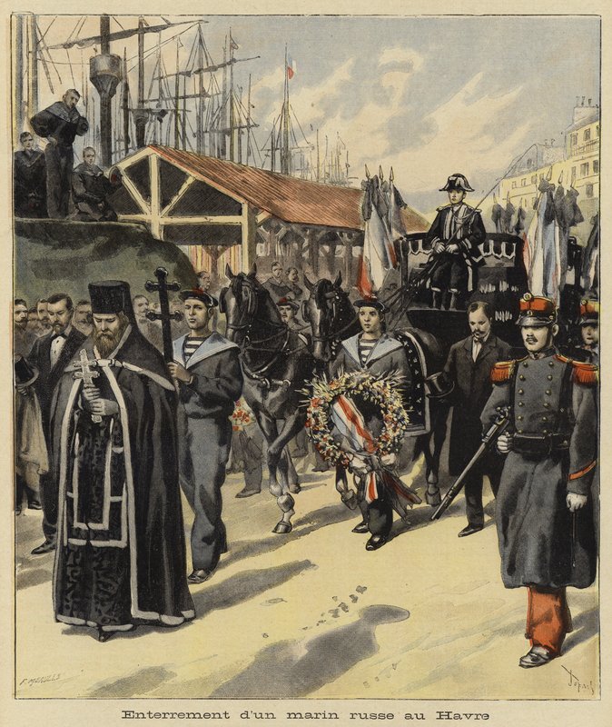Begravning av en rysk sjöman i Le Havre, Frankrike, 1897 av French School