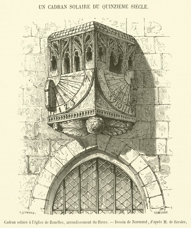Solur i kyrkan Rouelles, distriktet Le Havre (gravyr) av French School