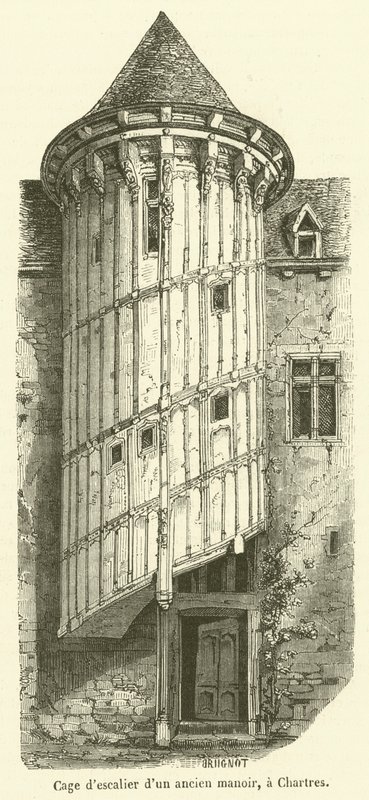 Trapphus i en gammal herrgård, i Chartres (gravyr) av French School