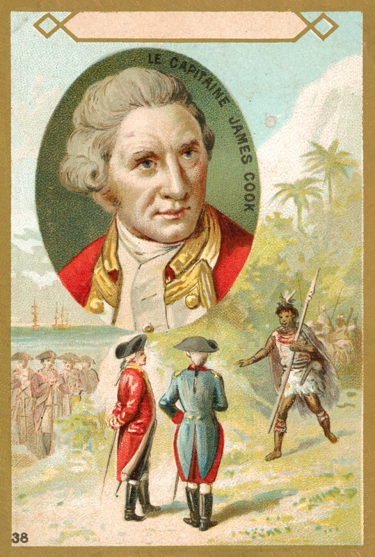 Kapten James Cook, engelsk upptäcktsresande (chromolitho) av French School
