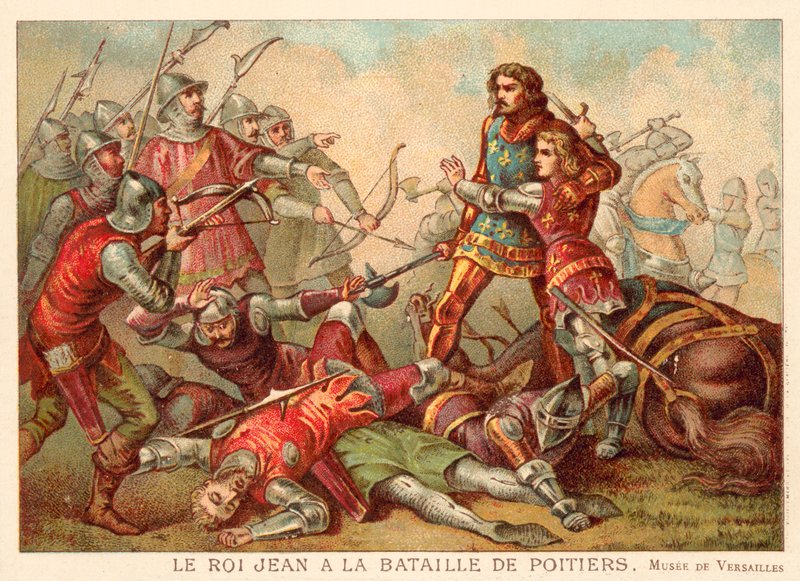 Tillfångatagandet av Johannes II av Frankrike i slaget vid Poitiers av French School