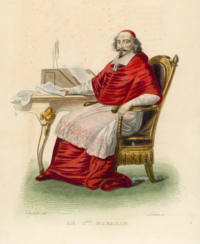Kardinal Mazarin (färgad gravyr) av French School