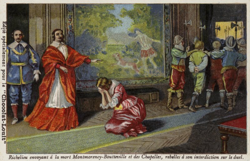 Kardinal Richelieu skickade Francois de Montmorency-Bouteville och Comte de Chapelles för att avrättas för att ha trotsat sitt förbud mot duellering, 1627 av French School