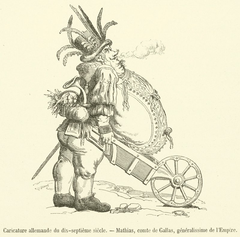 Tysk karikatyr från 1600-talet, Mathias, greve av Gallas, Generalissimo of the Empire (gravyr) av French School