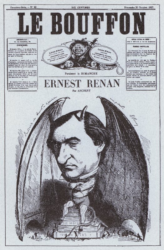 Karikatyr av den franske filosofen Ernest Renan (litho) av French School