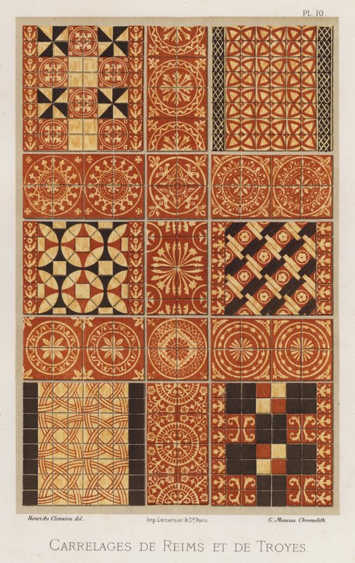 Reims och Troyes brickor (färg litho) av French School