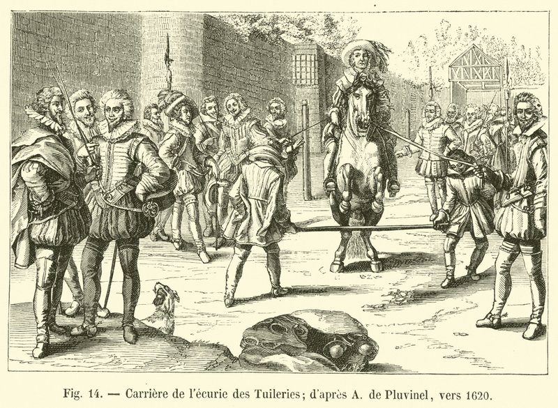 Karriär för stallet i Tuilerierna; efter A de Pluvinel, cirka 1620 av French School