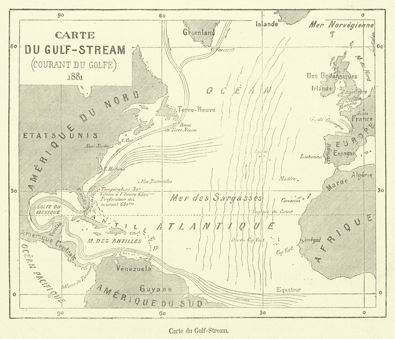 Carte du Gulf-Stream (gravyr) av French School