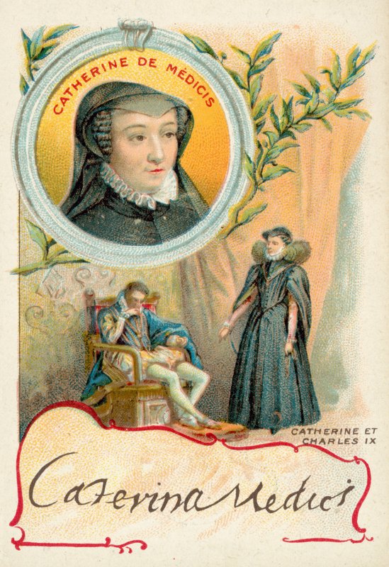 Catherine de Medici och hennes man, Charles IX av Frankrike (chromolitho) av French School