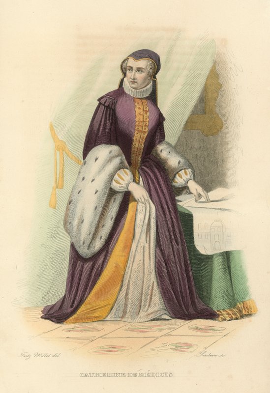 Catherine de Medici (färgad gravyr) av French School