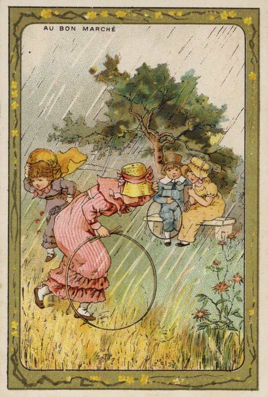 Fångad i regnet (chromolitho) av French School