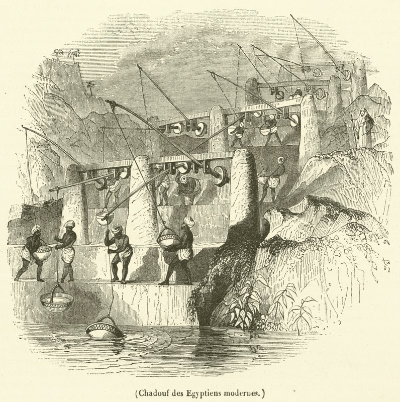 Shadouf av moderna egyptier (gravyr) av French School