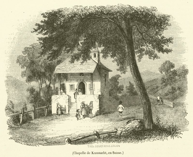 Kapellet i Kussnacht, Schweiz (gravyr) av French School