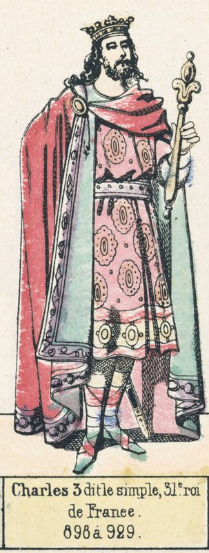 Charles 3 dit le simple, 31:e kungen av Frankrike, 898 till 929 (färgad gravyr) av French School