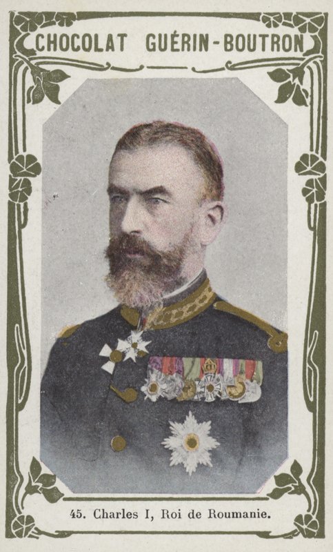 Charles I, kung av Rumänien (färgat foto) av French School