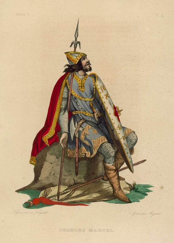 Charles Martel (färgad gravyr) av French School