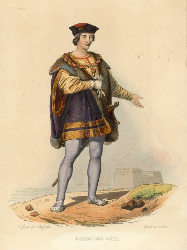 Charles VIII (färgad gravyr) av French School
