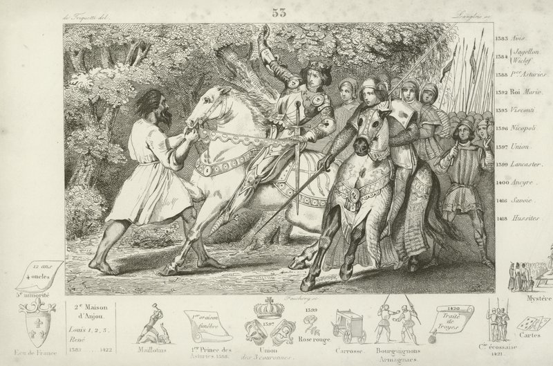 Karl VI av Frankrike varnas för ett bakhåll i skogen nära Angers, 1392 av French School