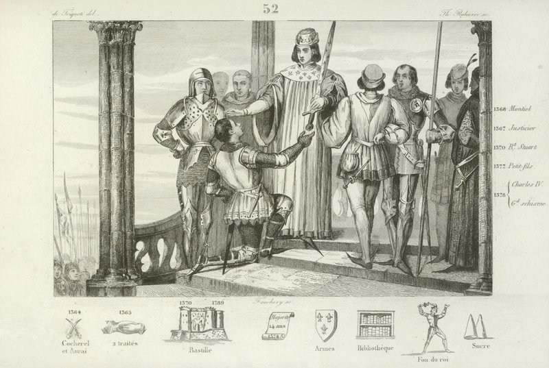 Charles V av Frankrike erbjuder Bertrand Duguesclin svärdet av konstapel av Frankrike av French School