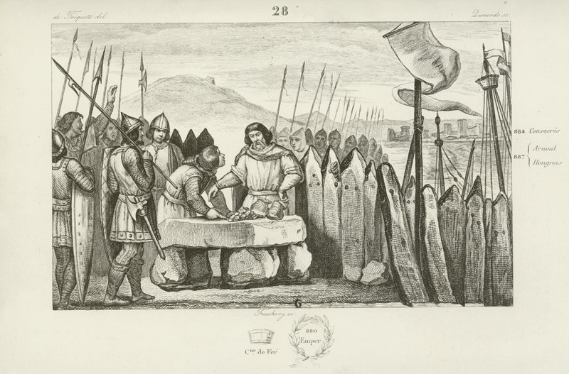 Karl den tjocke betalar vikingarna 700 silverpengar för att överge belägringen av Paris, 886 av French School