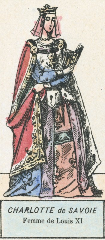 Charlotte av Savojen, Ludvig XI:s hustru (färgad gravyr) av French School