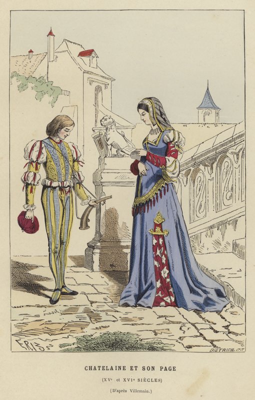 Chatelaine och hennes sida, 1400- eller 1500-talet av French School