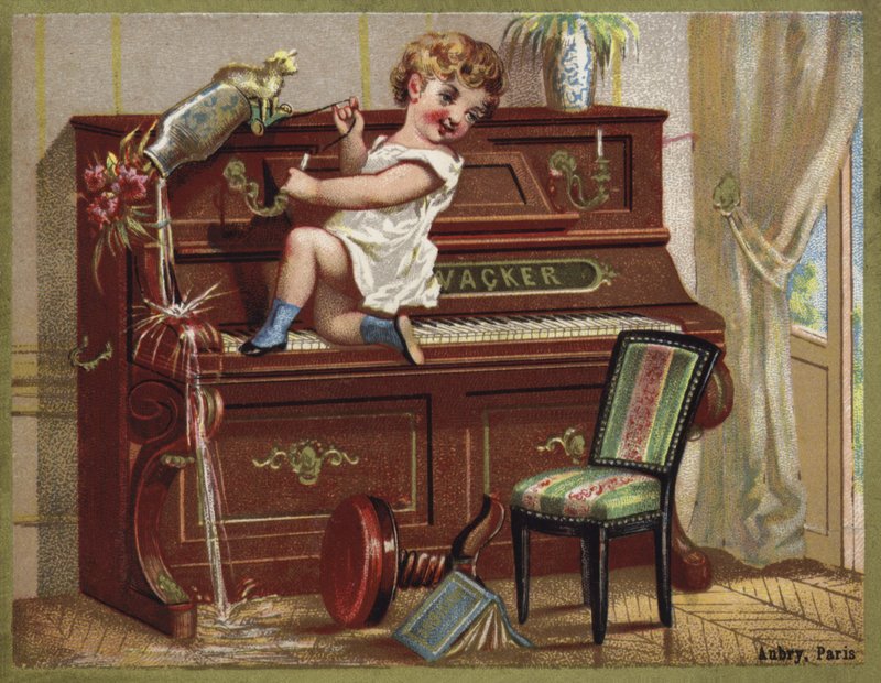 Barn som spelar på ett piano av French School