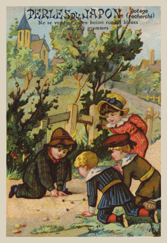 Barn som spelar kulor (chromolitho) av French School